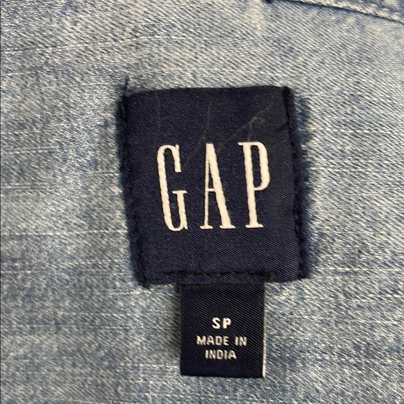 GAP Mini Dress Puff Sleeve Mock Neck  Lt Wash Indigo Relaxed Fit Tie Belt Size S - Picture 12 of 13